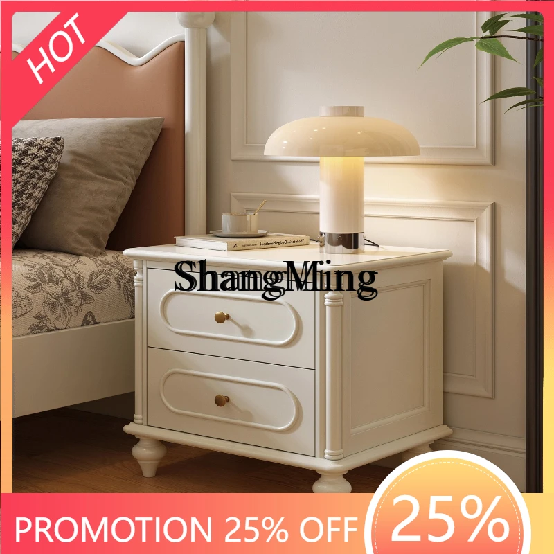 

ZYY household advanced sense solid wood bedside table household bedroom white bedside shelf bedside storage cabinet