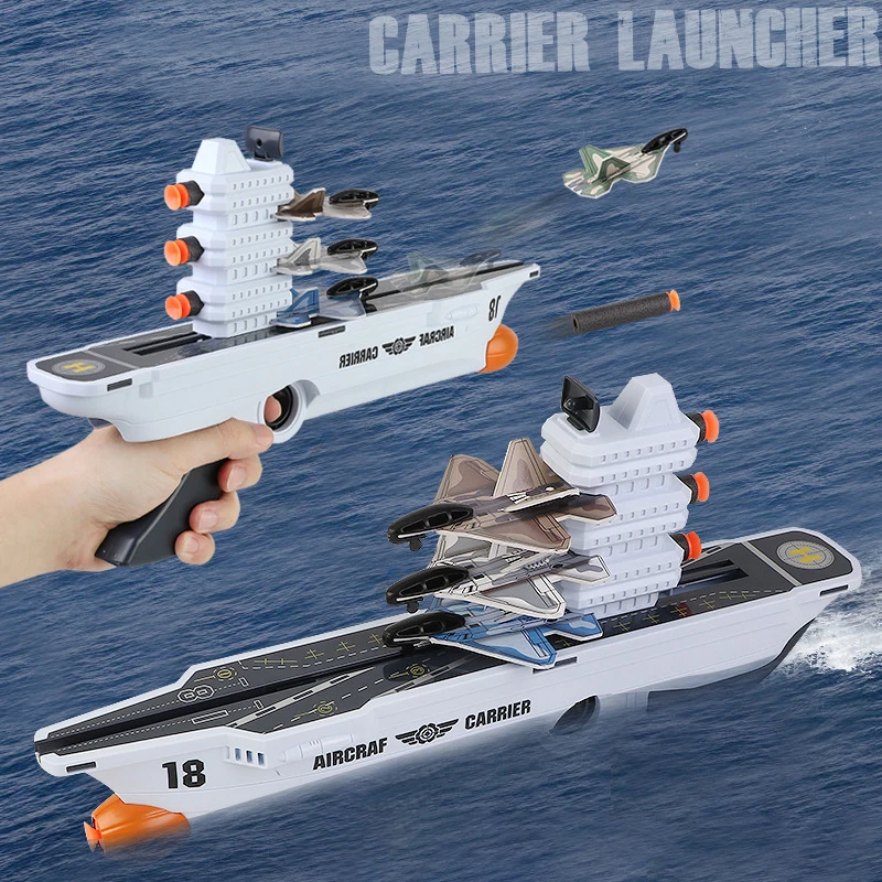 

2 in 1 Military Boat Toy Airplane Gun Set with Launcher Fighter Pack Fighter Guns Outdoor Toys for Boys Ages 3-8 Birthday Gifts