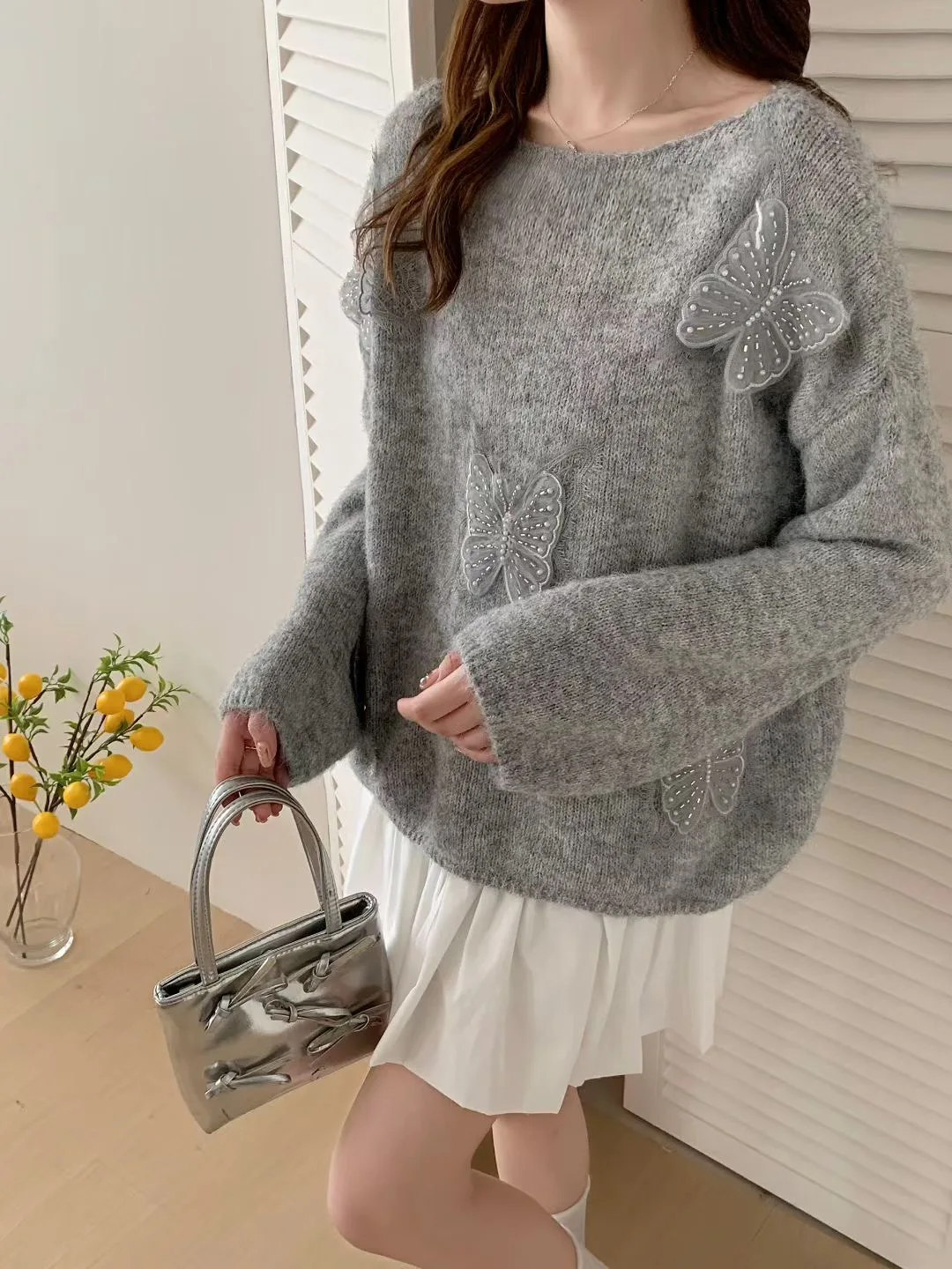 

Женский свободный вязаный свитер с бусинами Lazy Sle, корейская система, осень-зима, Новое поступление, высококачественный свитер для поездок на работу