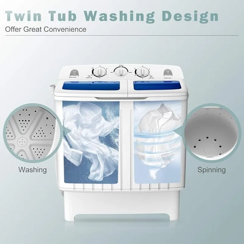 COSTWAY Portable Washing Machine, Twin Tub 20 Lbs Capacity, Washer(12 Lbs) and Spinner(8 Lbs), Durable Design,