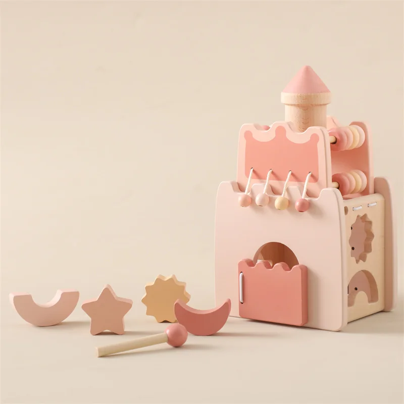 

Montessori Toys Baby Wooden Castle Pink House Blocks Toys Puzzle Game Early Education Accessories Multifunctional Toy Baby Gifts