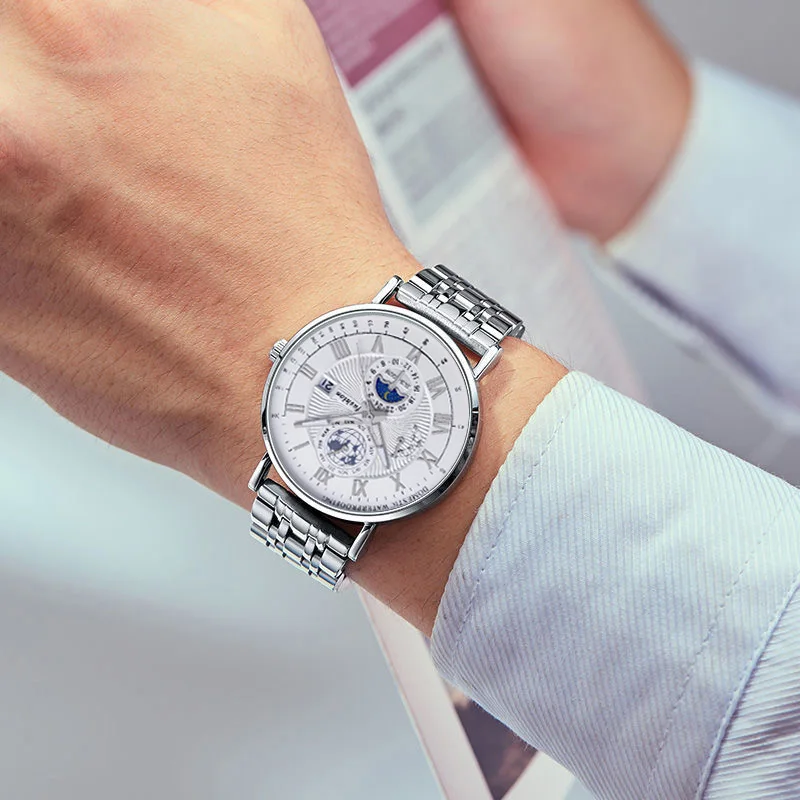ACHENGY Brand Mens Watches Luxury Top Business Waterproof Luminous Quartz Wristwatch Sport Steel Strap Date Clock Reloj Hombr