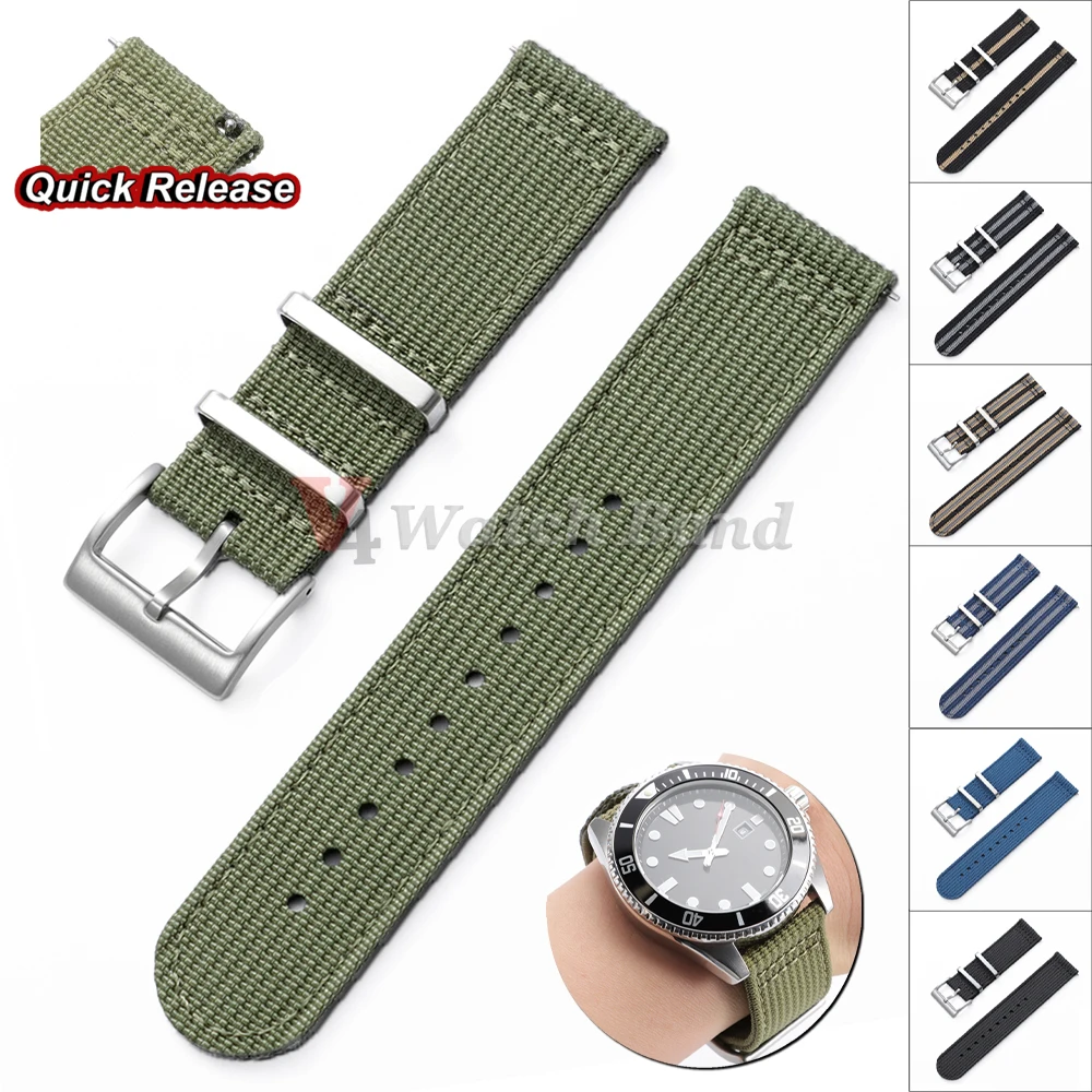 Gewebtes Canvas-Stoff-Uhrenarmband, 20 mm, 22 mm, geripptes Nylonarmband für Tudor für Omega, Herren, Schwarz, Militär, Sport, Schnellverschluss-Armband