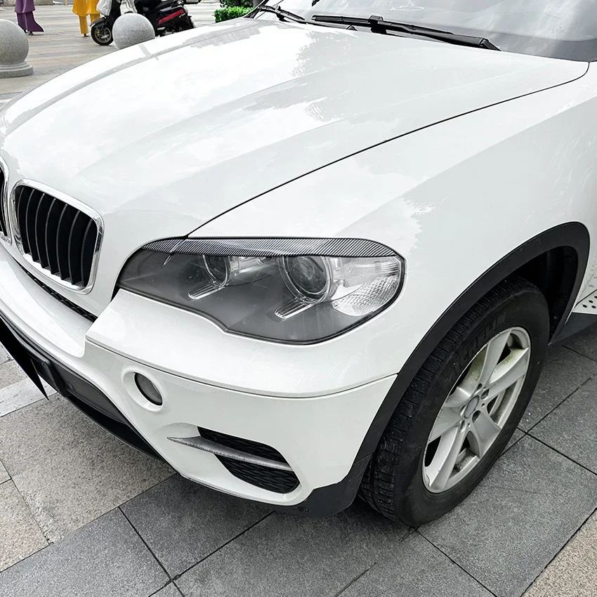 1Set Black ABS Front Headlight Eyebrows Eyelids Trim Cover For BMW X5 E70 2008-2013 Exterior Decor Tuning Style