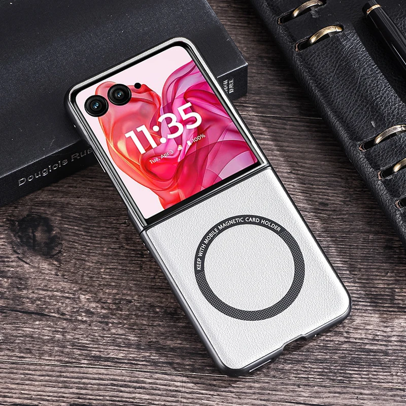 PU Leather Case for Magsafe Magnetic Wireless Charging Hard Plastic Cover For Motorola Razr 40 50 60 Ultra Razr50 Plus 2024 2025