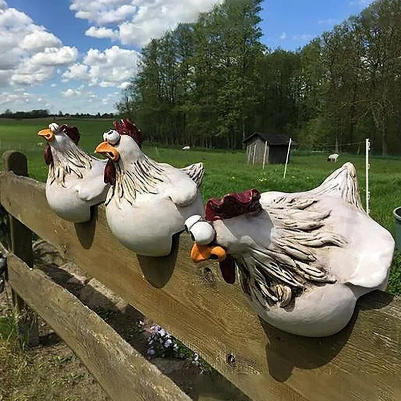 Funny Fence Decoration Chicken Spoof Rooster Courtyard Decoration Ornaments Resin Crafts Farm Chicken Sculpture Decoration