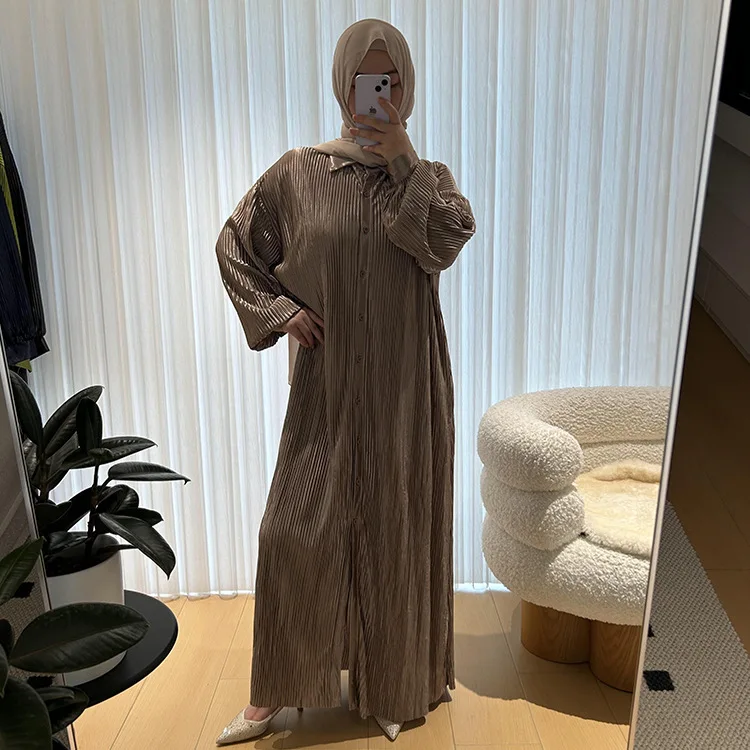 Eid Muslim Women Dress Single Breasted Abaya Casual Vestidos Ramadan Morocco Dubai Abayas Kaftan Islam Arab Long Robe Jalabiya