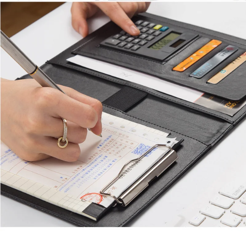A5 PU 1808 Business Padfolio Writing Folder Multifunctional Document Organizer with Calculator Name Card Holder Notepad Office