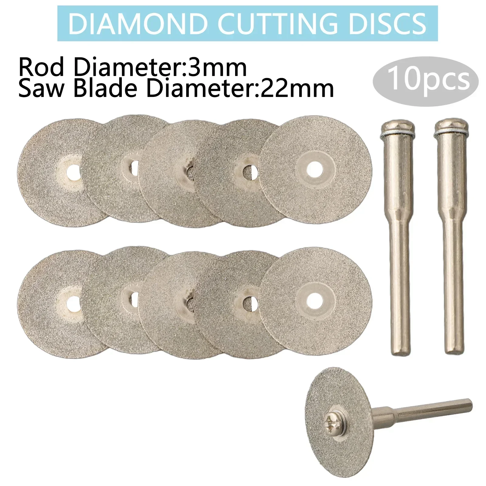 10pcs 22mm Diamond Cutting Discs Cut Off Mini Diamond Saw Blade With 2pcs Connecting 3mm Shank For Dremels Drill Fit Rotary Tool