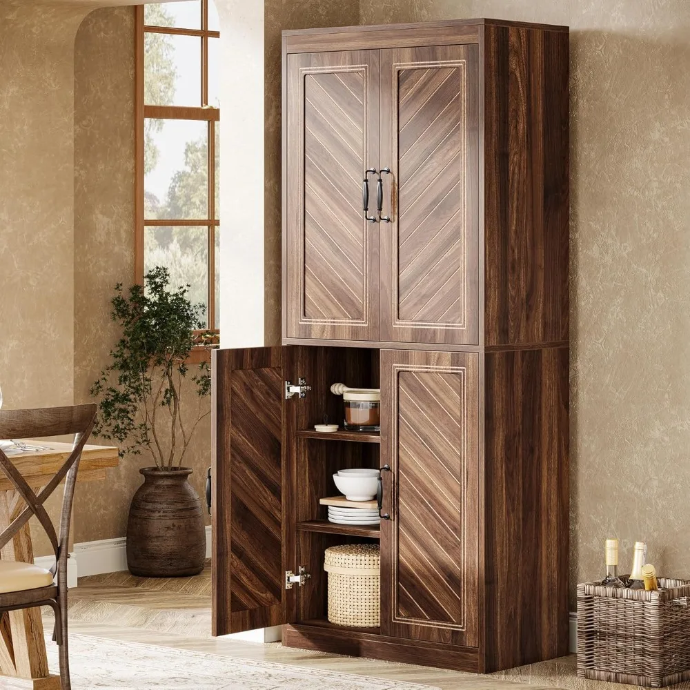 Tribesigns 69 خزانة مطبخ طويلة، خزانة مطبخ مخزن المزرعة مع 4 أرفف قابلة للتعديل لغرفة الطعام، غرفة المعيشة