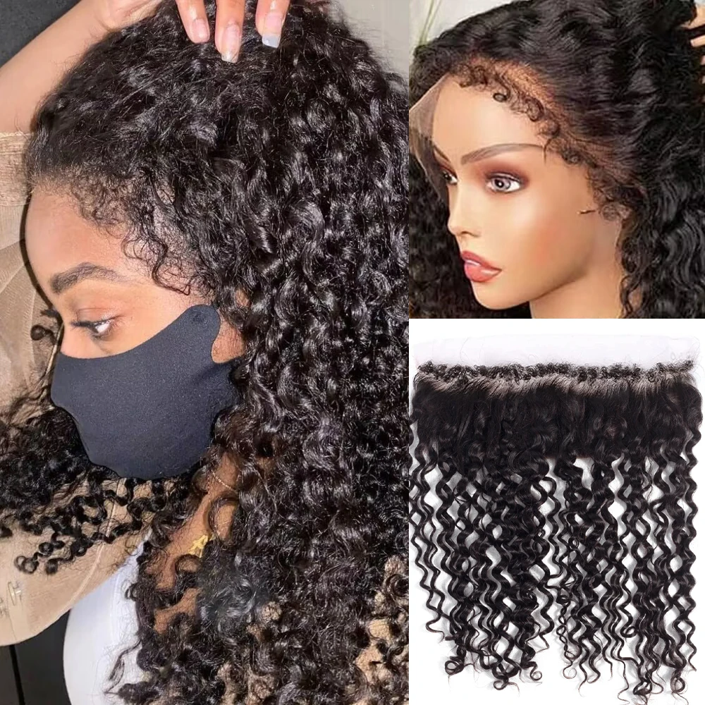 Kinky Curly Lace Frontal 13x4  4x4 Lace Frontal Lace Closure 4C Edge Curly Baby Hair Natural Hairline 100% Brazilian Human Hair