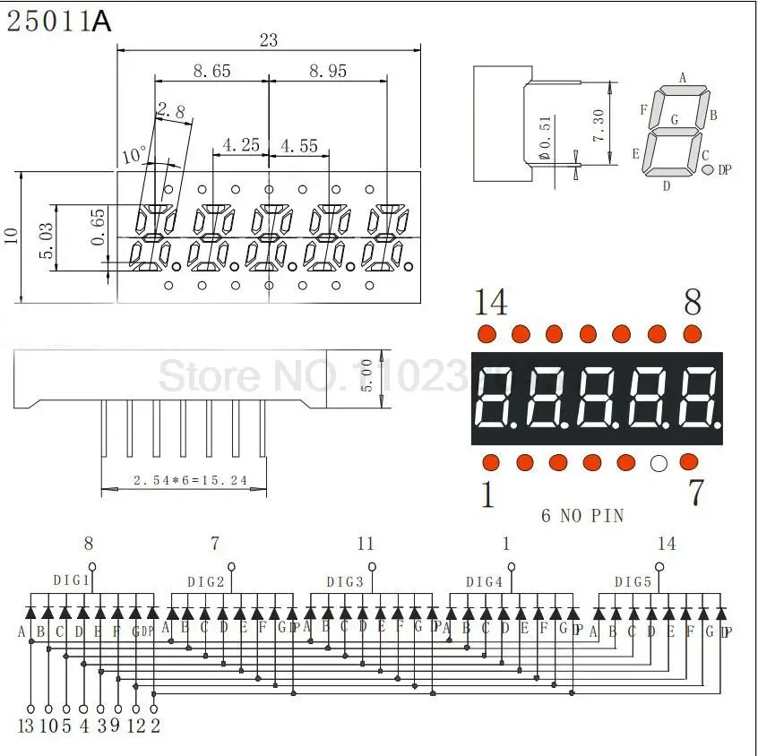 10 peças 5 bits 7 segmentos display led vermelho 0.2 polegadas tubo digital plástico metal ânodo comum (tubo nixie)