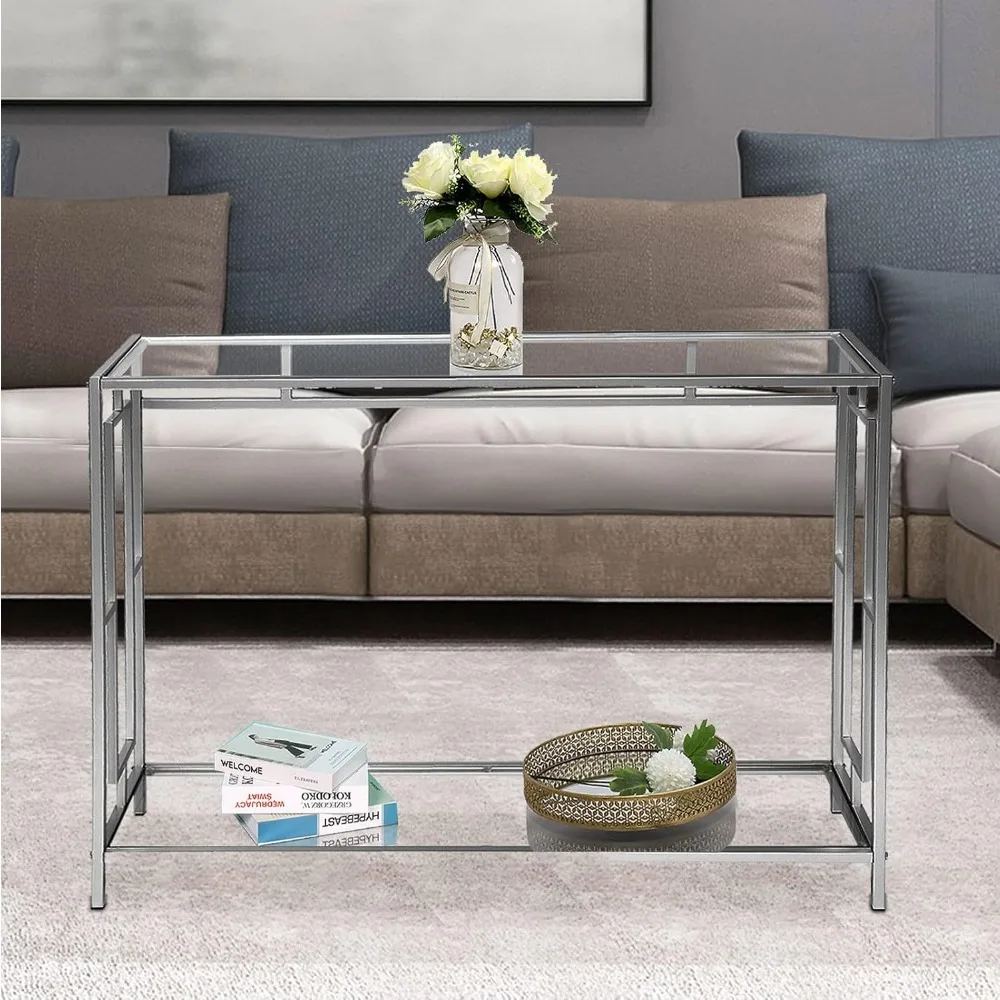 طاولة أريكة زجاجية شفافة معاصرة، وحدة تحكم مدمجة للمدخل، طاولات بهو حديثة، أثاث زجاجي لغرفة المعيشة والممر