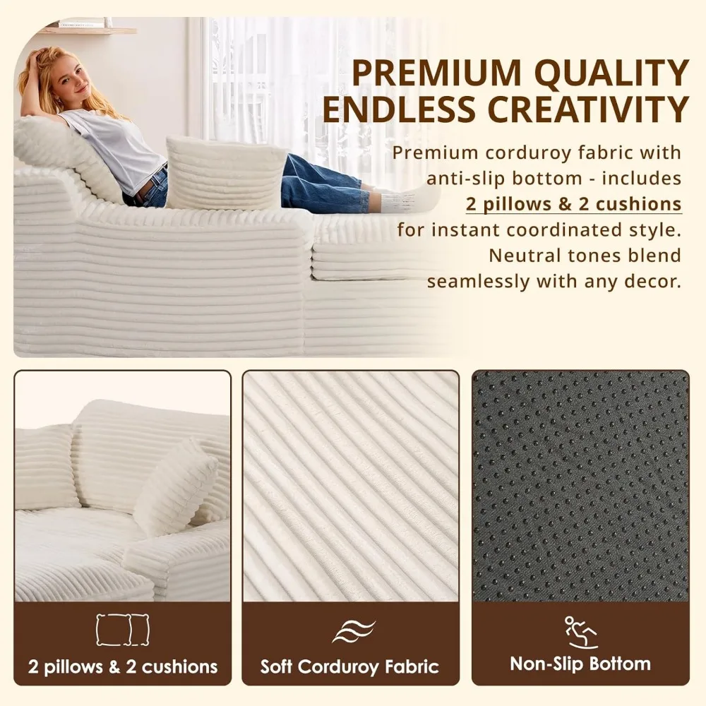 كرسي استرخاء كبير الحجم مقاس 71 بوصة، مقعد عميق 57.5 بوصة مع وسادة سميكة مقاس 6 بوصات، أريكة نوم منجدة مع وسائد، صالة مريحة #6