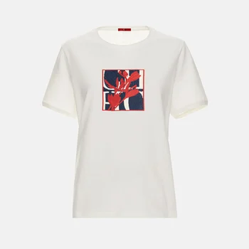 CH Women's Short-Sleeved T-Shirt, with a Round Neckline and Featuring a Red Floral embroidery Design, a Casual Everyday Top 6