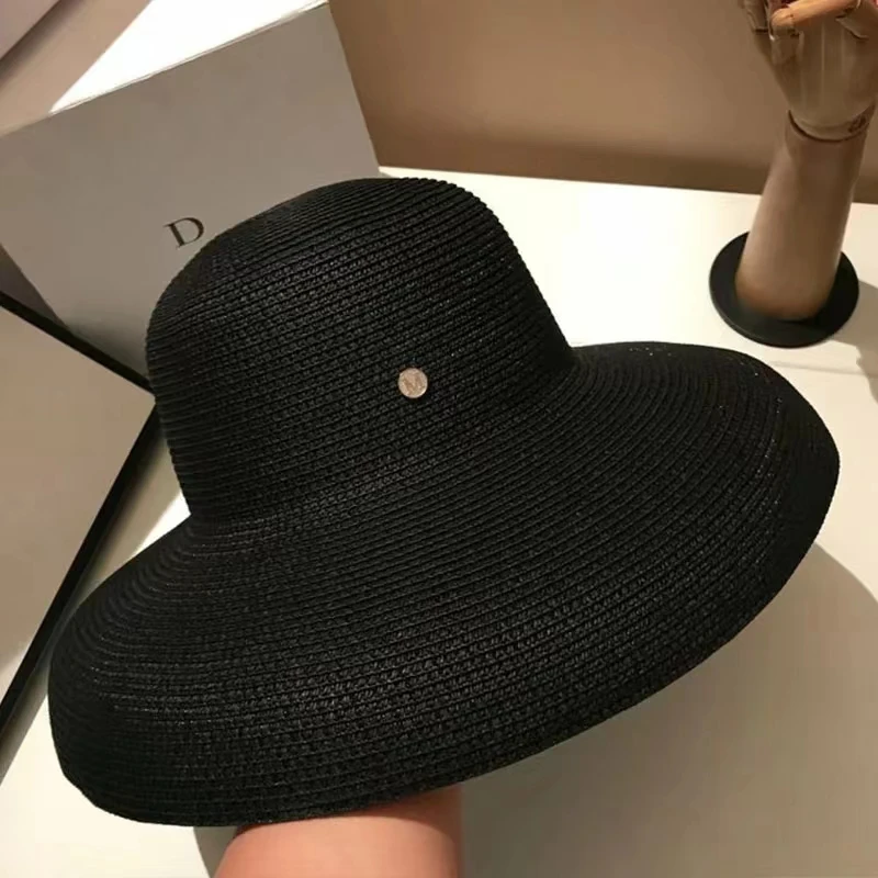 Summer Wide Brim Beach Sun Hat Big Floppy Women Hat Red Black White Red UV Sun Block Straw Hat Foldable Travel Derby Hat