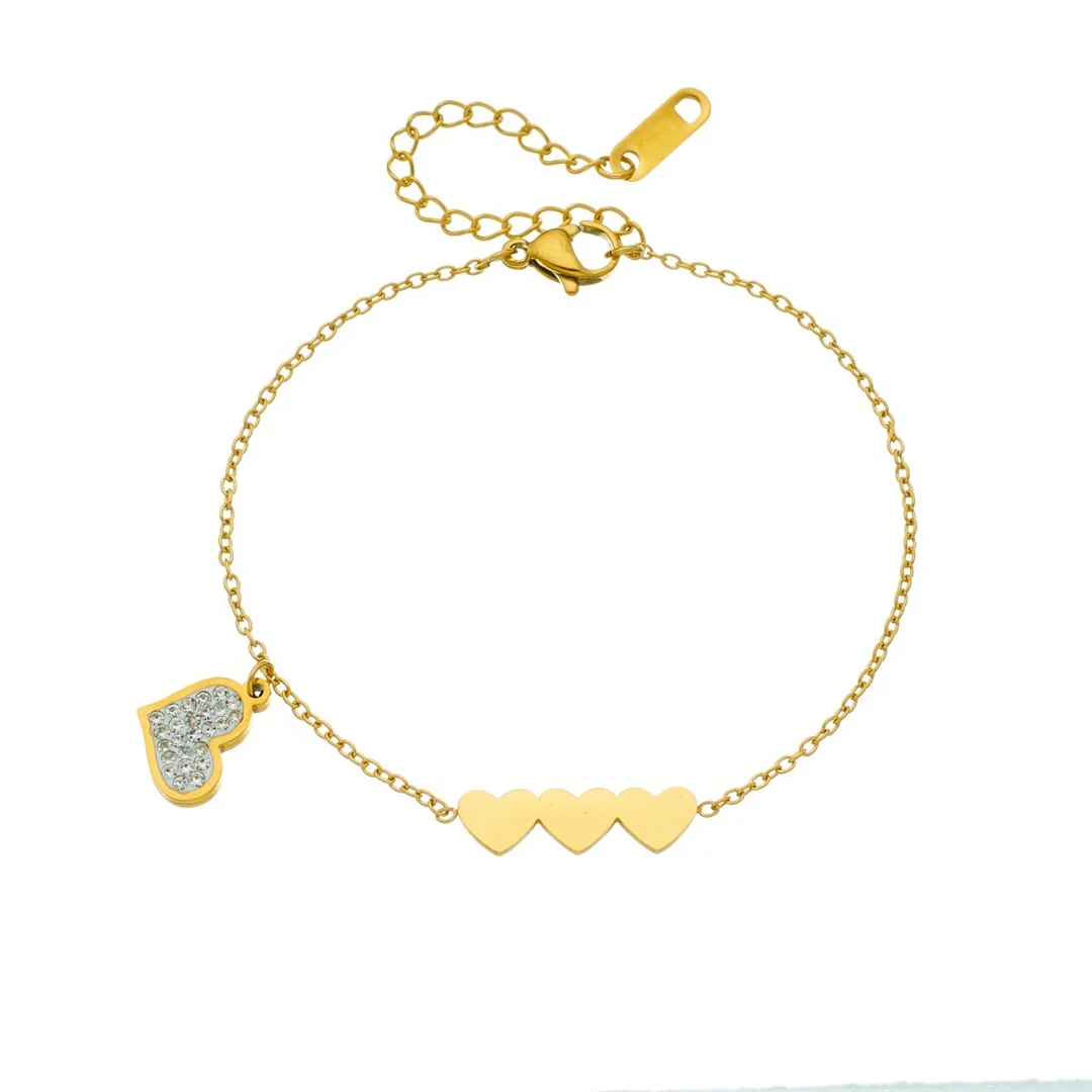 

Punk Fashion Zirconia Love Heart Charm Bracelet Female Gold Color Stainless Steel Chain Link Bracelets for Women Jewelry Gift