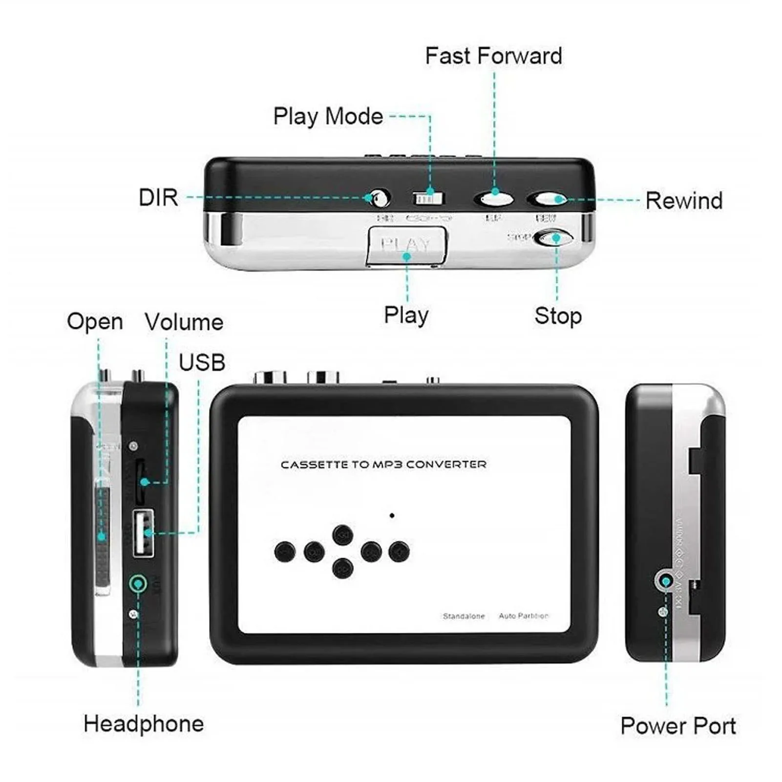 Tragbarer Kassettenspieler, USB-Kassette zu MP3-Konverter mit Kopfhörer, HiFi-Stereo-Sound, USB-Kassette zu MP3-Konverter