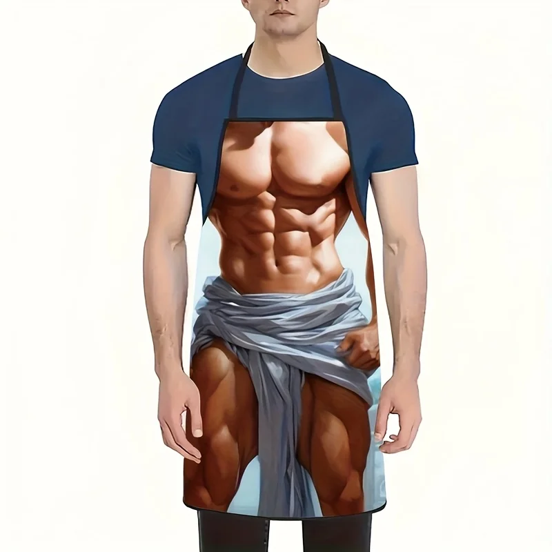 

Muscular Torso Towel Illusion Apron 3D Printed Polyester Waterproof Kitchen Cooking Baking BBQ Grill Party Gag Gift