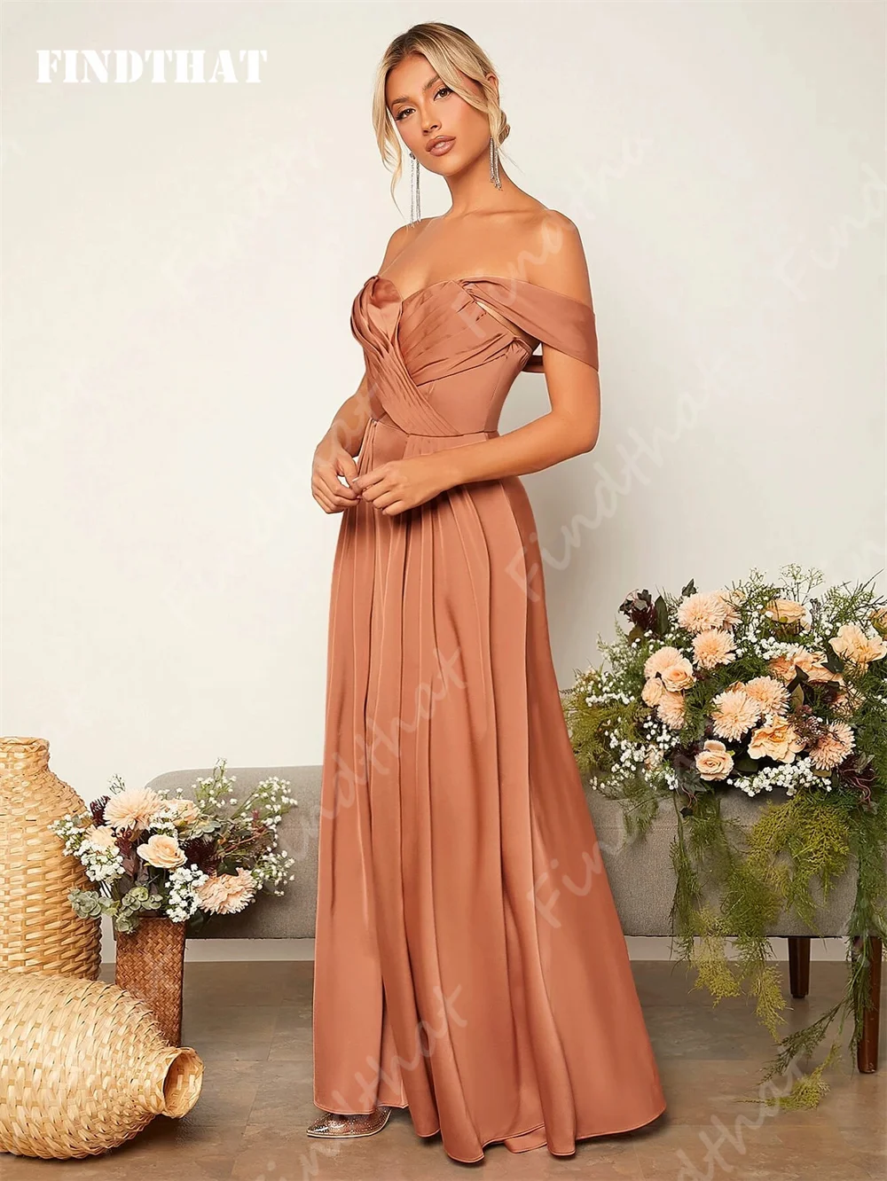 Findthat Fold Pleated Satin Bridesmaid Dress Off the Shoulder Sweetheart Neck Elegant A-Line vestidos de gala 2024 Floor Length