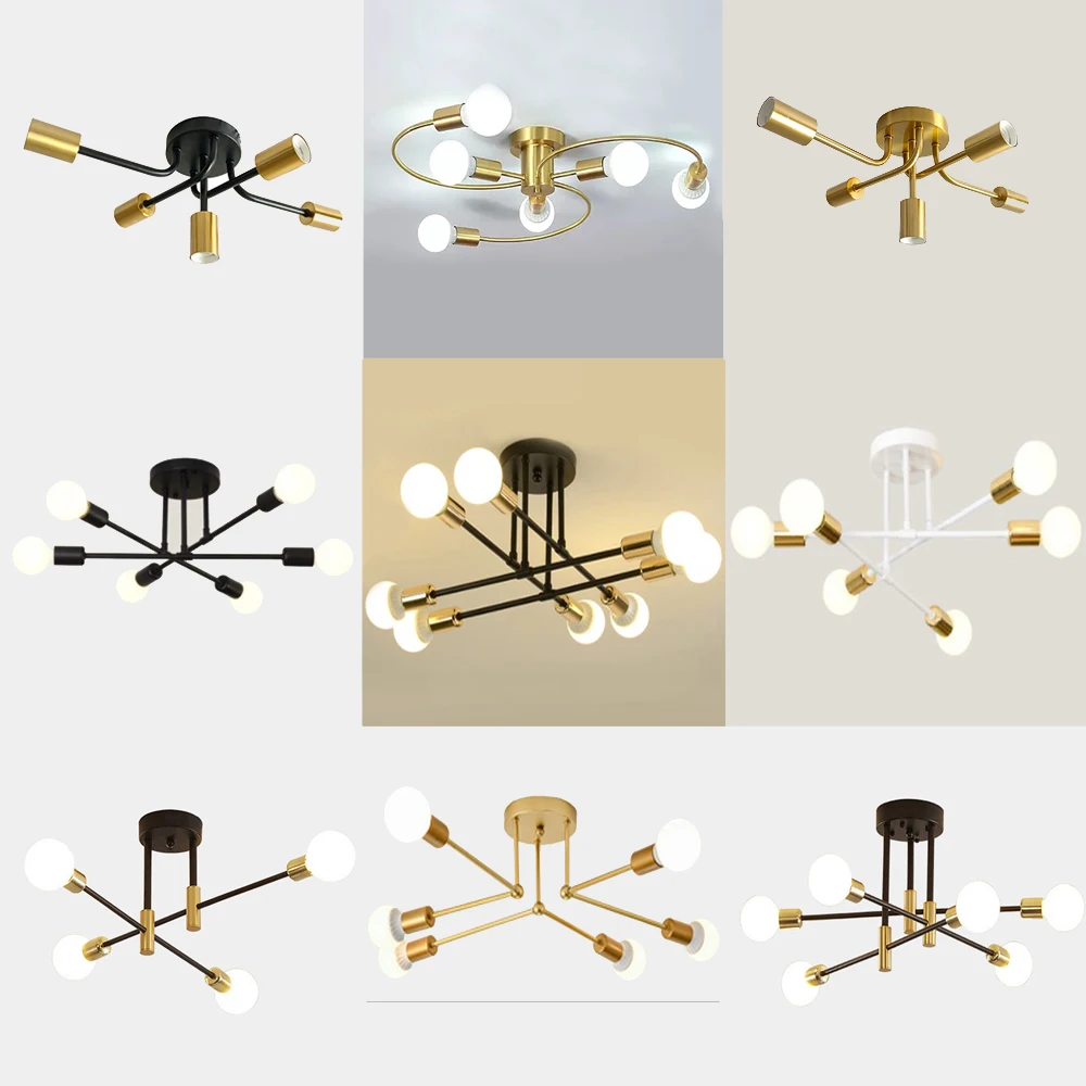 

Modern Nordic Pendant Light Minimalist Ceiling Lamp Chandelier Gold/Black Home Edison Bulb LED Indoor Lighting Decor for Loft