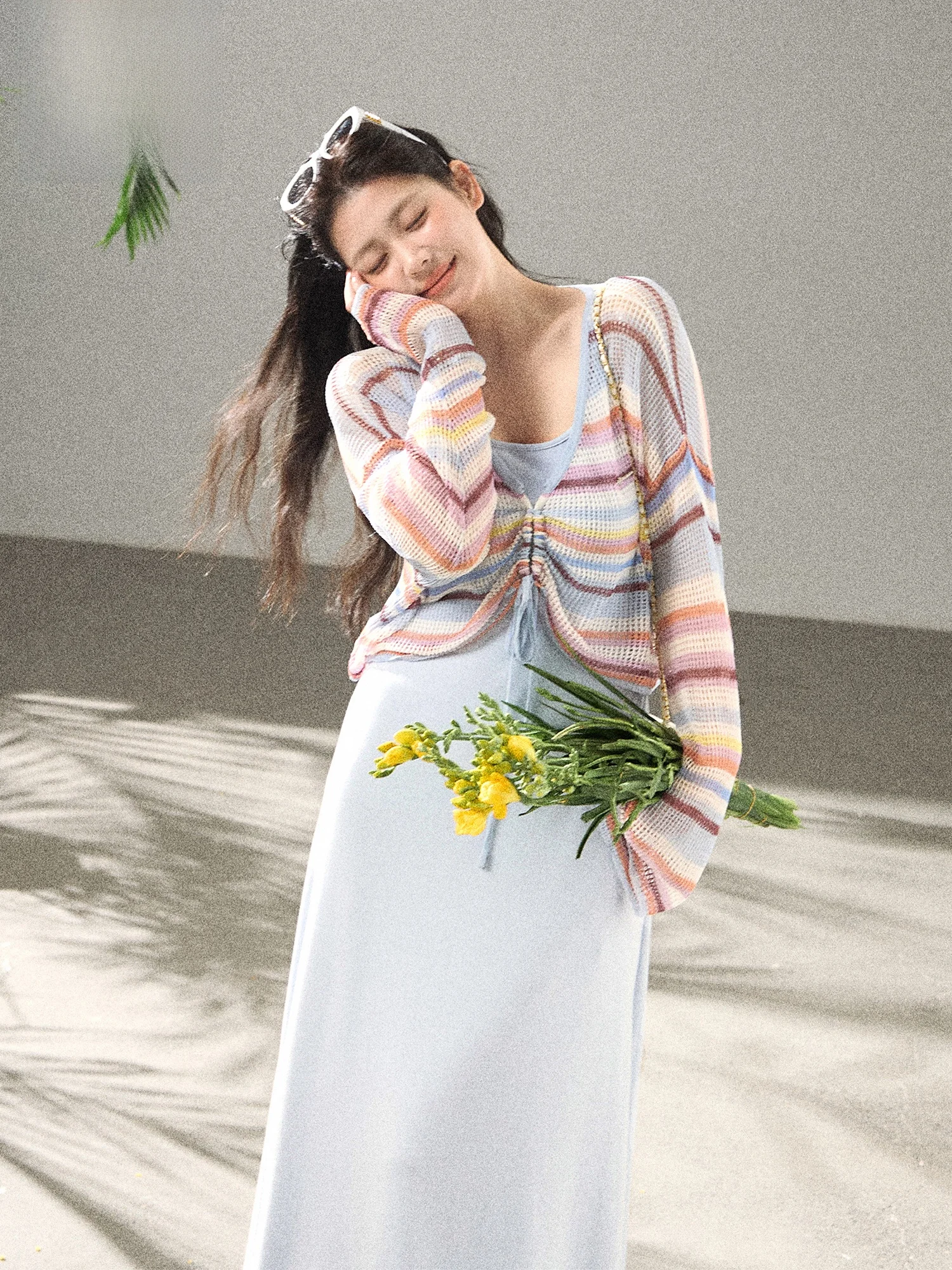 

Синий вязаный праздничный комплект: платье и юбка больших размеров для женщин, полосатый топ и юбка в корейском стиле, модный повседневный образ