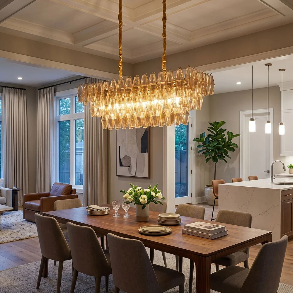 Vintage French Glass Chandelier for Dining Living Room Kitchen Island Luxury Gold Iron Chandeliers Colorful Glass Hanging Lamp