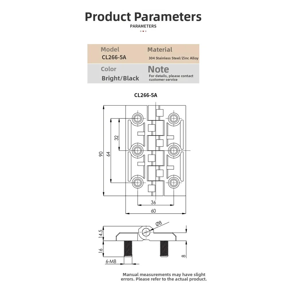 For Distribution Cabinet Hinge 90x60mm Six Leg with 304 Stainless Steel Construction and Zinc Alloy Reinforcement