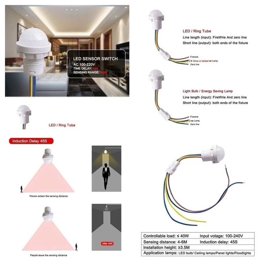 MunLii 110V 220V LED PIR Infrared Motion Sensor Detection Automatic Sensor Light Switch PIR Sensor Detector Smart Switch