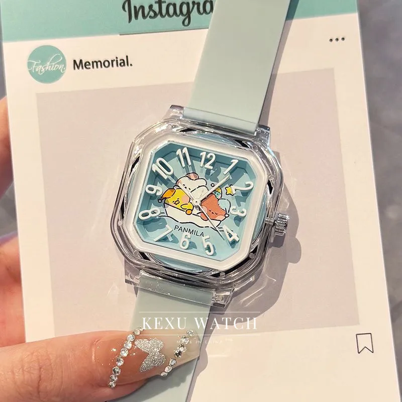 PANMILA watch Silicone Strap Clear Square Cartoon Number Dial Women's Watch