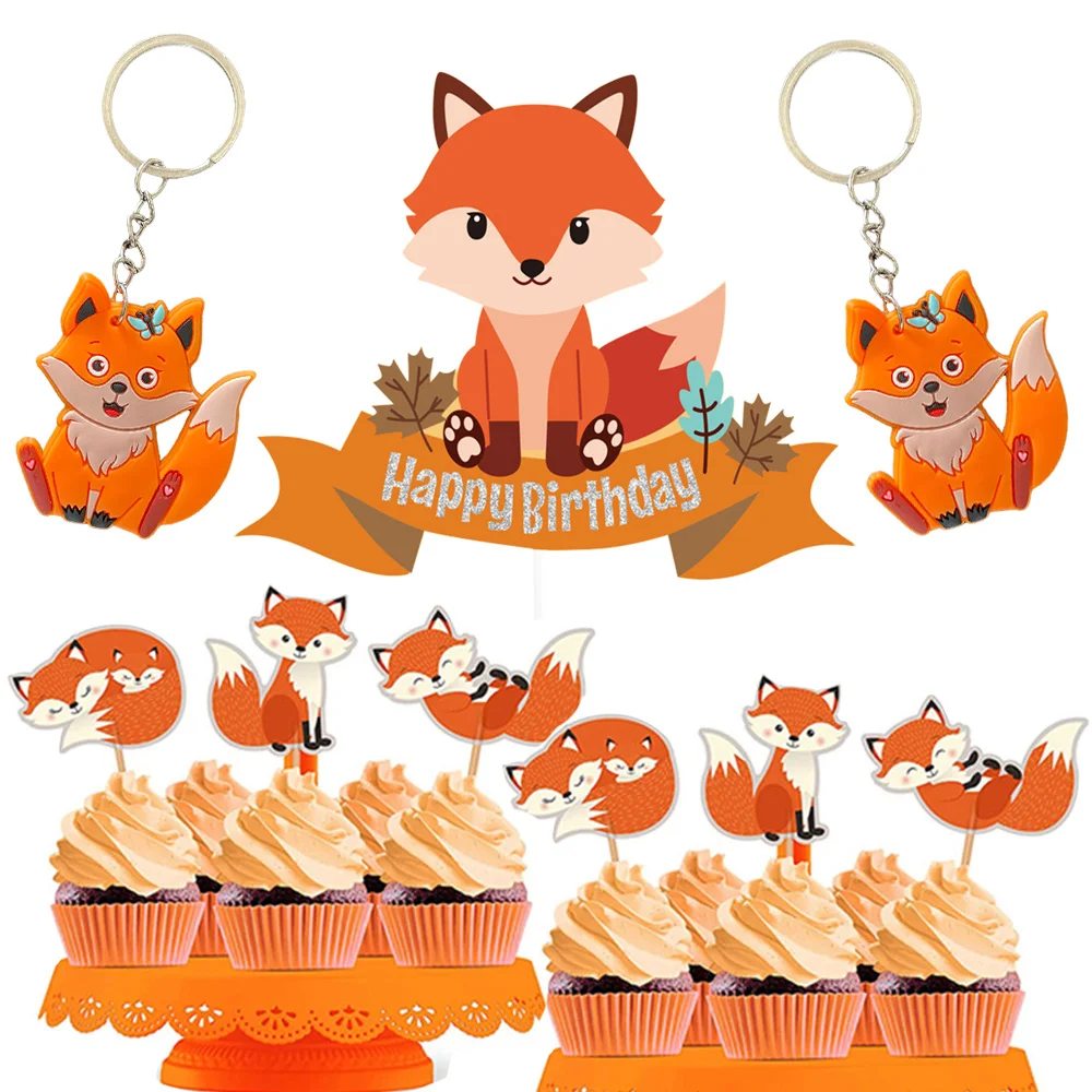 Fox Cupcake Toppers Woodland Animal Fox Keychain Gift Woodland Animal Themed  Animal Baby Shower Birthday Party Cake Decorations