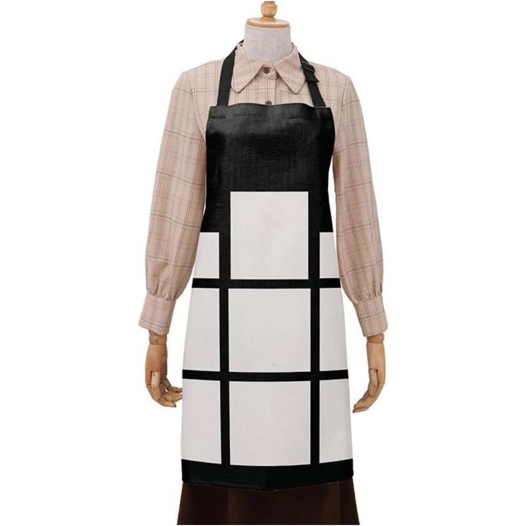 

5 Pack Sublimation Blank 9 Panel Bib Apron Linen Cotton Kitchen Adults Aprons Heat Transfer Print Unisex Cooking Apron