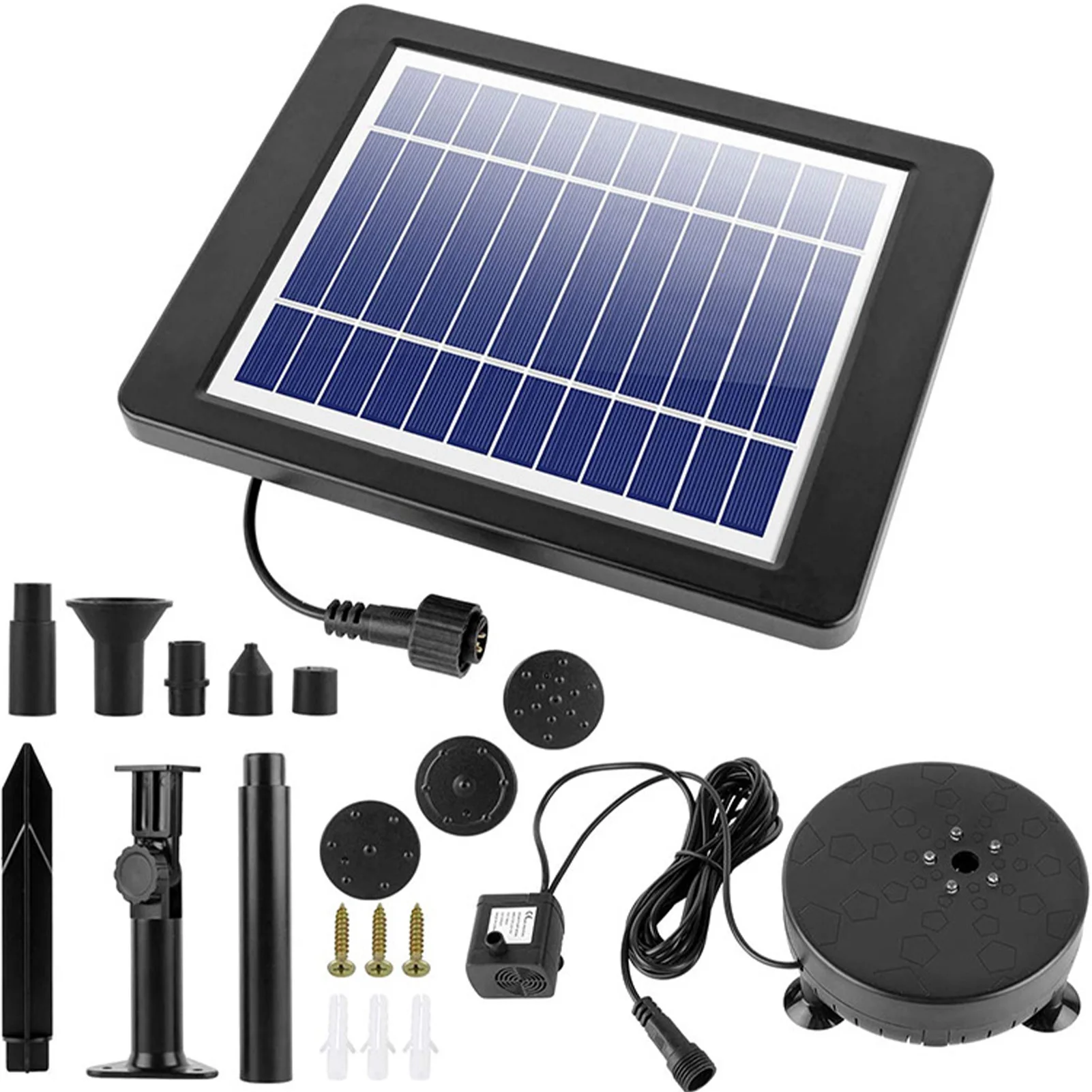 Solar Fountain Pump Solar Water Pump with 5 LED Color Light 7pcs Nozzle Kit 170L/H Max Flow 40-60cm Spray Height for Garden Pond