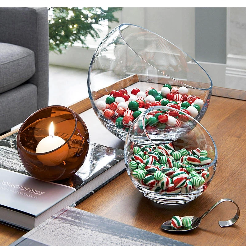 Nordic transparent bevel dried fruit glass bowl Modern simple snacks Candy Hotel Buffet salad dressing