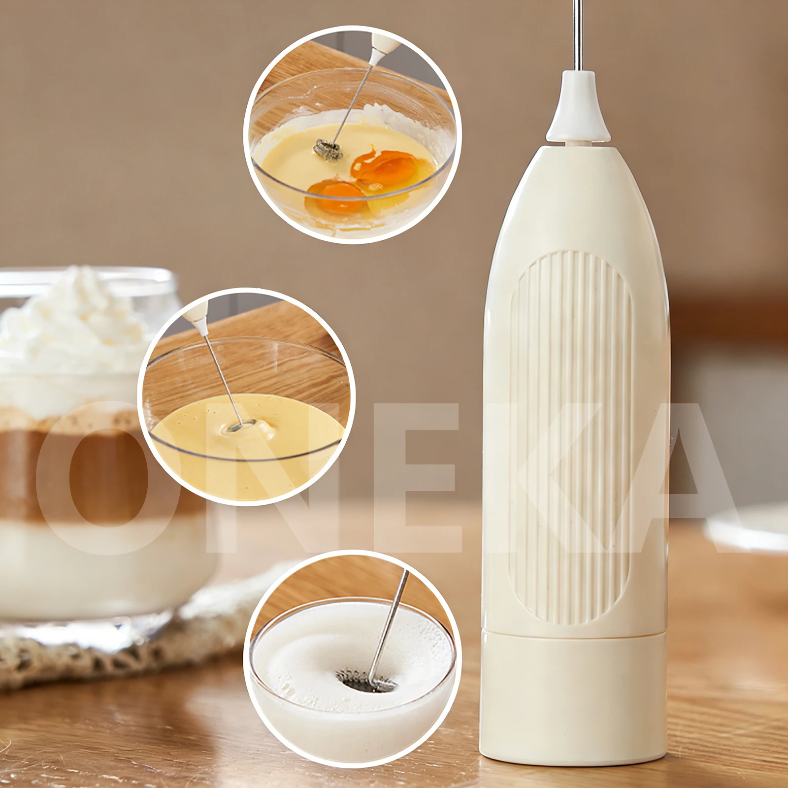 ONEKA صغيرة محمولة قوية ABS الكهربائية الحليب Frother خلاط مشروبات صانع فقاعات للتخييم القهوة كابتشينو فرابيه ماتشا