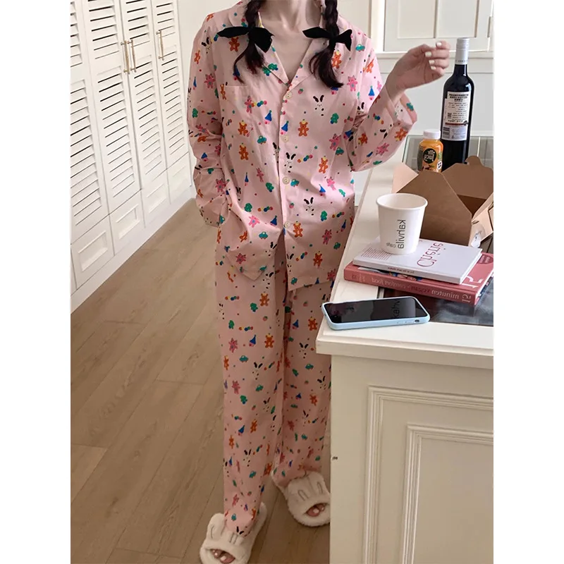 New Girl Home Loose, Comfortable, Sweet Home New Instagram Dopamine Bears Pajamas Pink Kawaii Youth Girl\'s Homewear Lingerie Ins