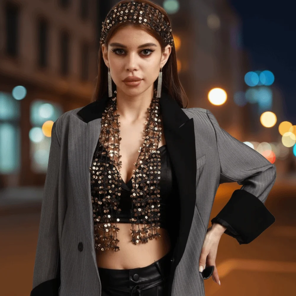 

Блестящий шарф с блестками на шею в форме цветка, элегантный шарф для танца живота, аксессуары для танцев, полые сверкающие аксессуары для волос для женщин