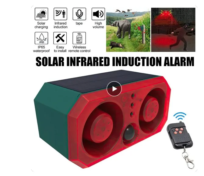 Solar Alarm Lamp Solar Power Infrared Motion Sensor Remote Control Siren Security Alarm Siren Lamp Home Outdoor Animal Repeller