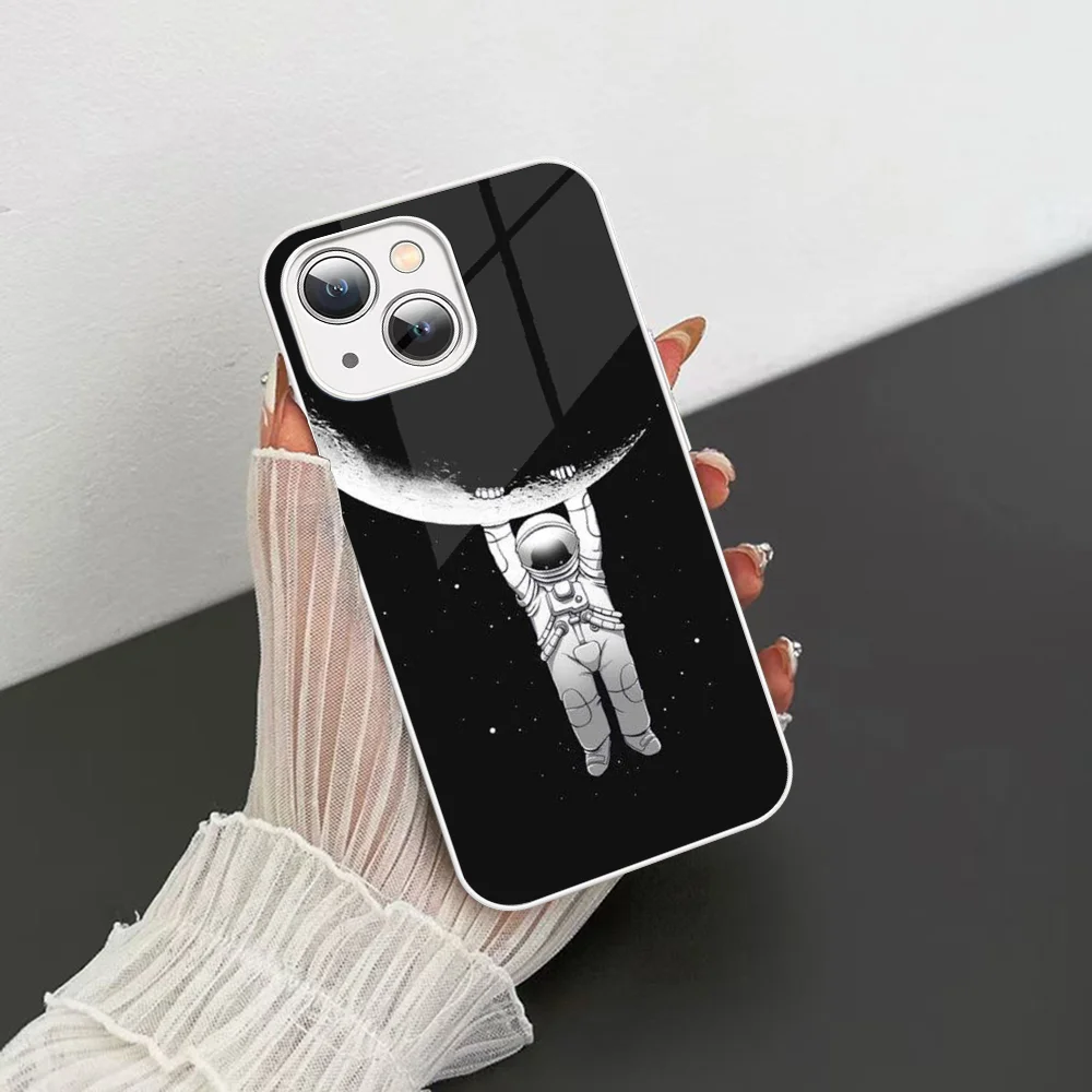 Space Airship Astronaut Phone Case Tempered Glass For iphone 14 13 12 11 Pro Mini XS MAX 14Plus X XS XR Cover image 2
