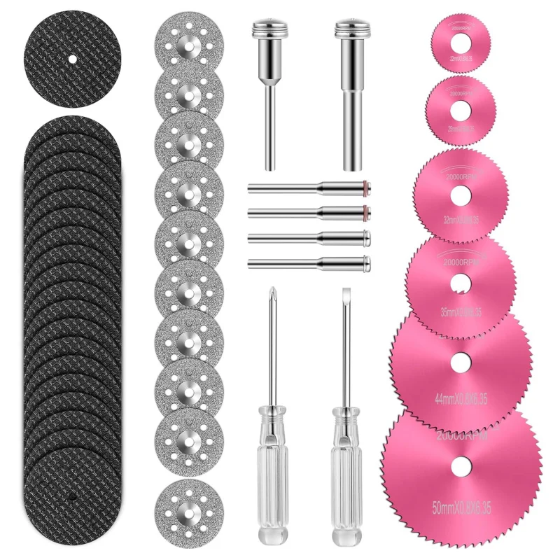 

44pcs Pink Cutting Wheel Set Compatible with Plastic Rotary, HSS Circular Saw Blades 6pcs, Cutting Discs 20pcs, 5