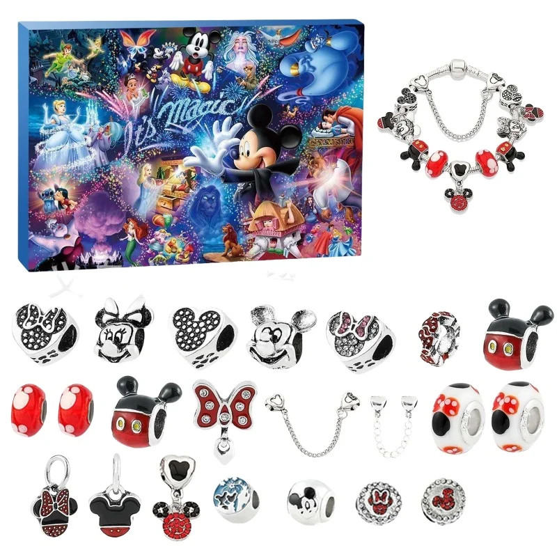 Hot Stitch Disney Mickey Mouse Anime Gift Box Diy Bracelet 24 Days Christmas Advent Calendar Jewelry Toys Christmas Gifts