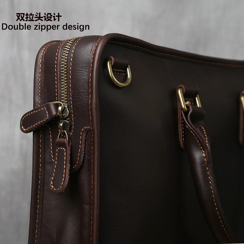 NZPJ Retro Herren Aktentasche Leder Laptoptasche Oberschicht Rindsleder Lässige Handtasche 14 Zoll Business Umhängetasche Messenger Bag – Detail 11