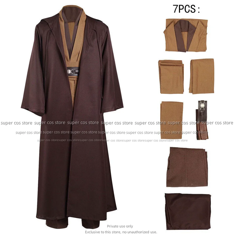 Disfraz de Obi Wan Kenobi para hombre, Túnica de caballero Jedi para adulto, uniforme con capucha, conjunto completo, capa de Cosplay para Halloween