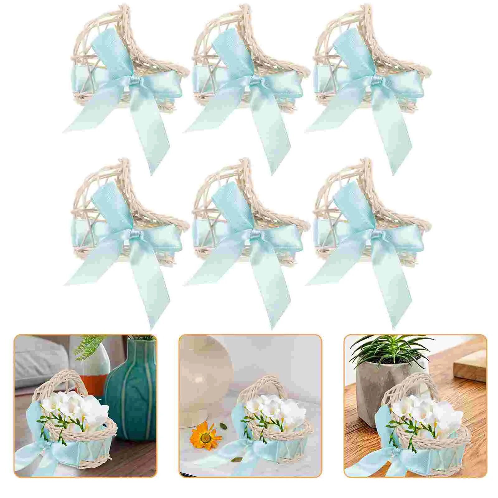 

6 Pcs Flower Basket Mini Model Resin Woven Toys House Storage Ornament Cloth Decor Miniature Child Baby Pram