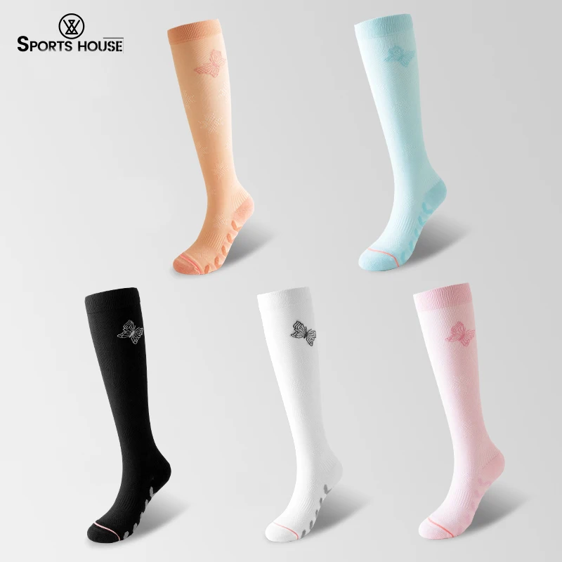 

SPORT'S HOUSE Thin high pressure socks for women Towel bottom breathable non-slip yoga gymnastics slim leg sports socks