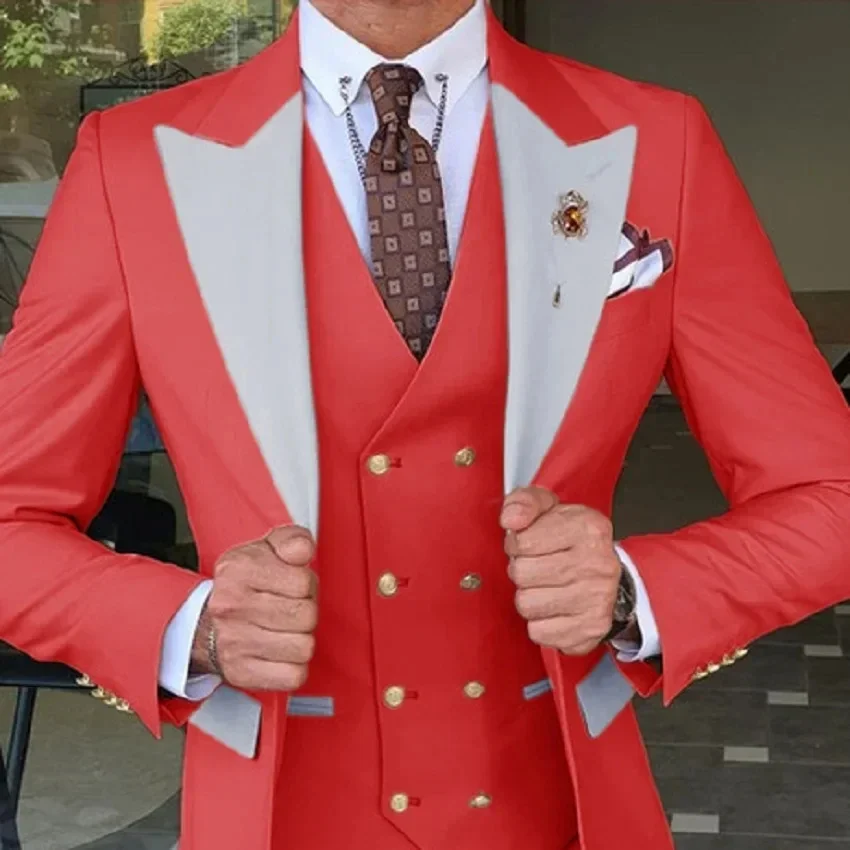 Setelan pernikahan pas badan merah anggur 2024 setelan bisnis cerdas pengantin pria kustom Set tuksedo Trajes elegan Para Hombres 3 potong