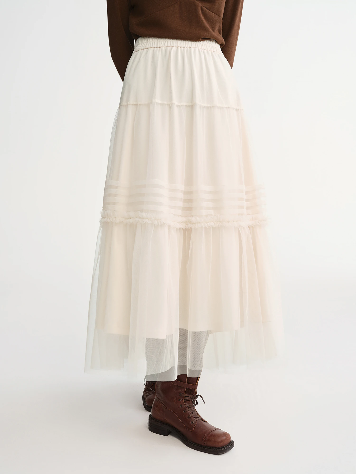 DUSHU ثلاثة ألوان تكدرت شبكة تنورة المرأة مطوي شبكة تنورة مستقيمة الجنية الرجعية القوطية كول بنات مرونة الخصر فضفاضة تناسب #3