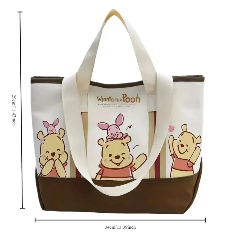 Disney Retro Canvas Handbag Kawaii Winnie The Pooh Large Cartoon Print Personality Temperament Fashion Shoulder Bag Shopping Bag