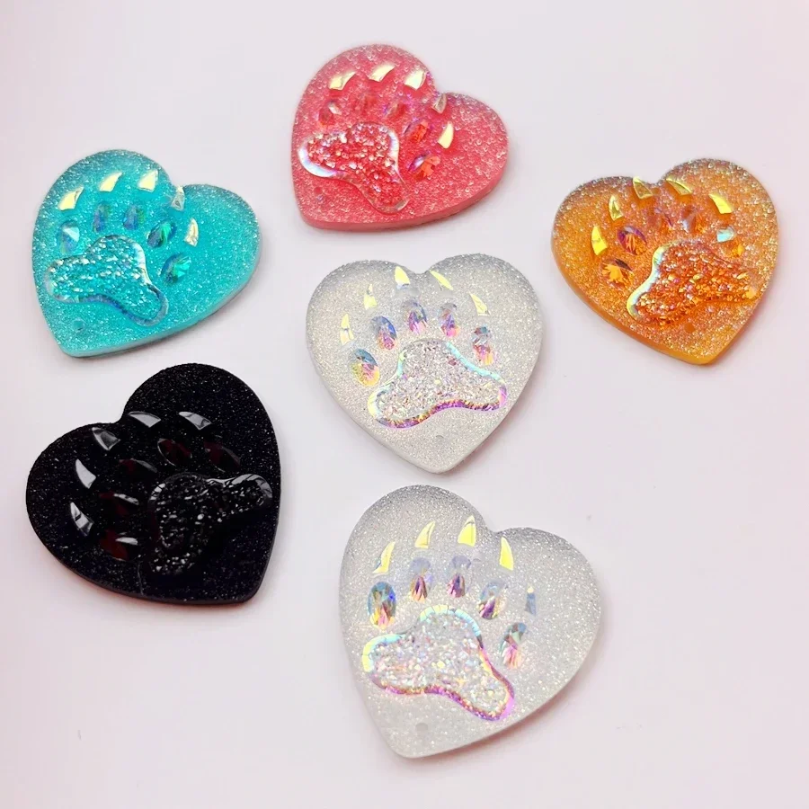 25mm color AB heart-shaped resin bear claw rhinestone flat back scrapbook DIY jewelry indigenous earrings decoration10pcs/100pcs