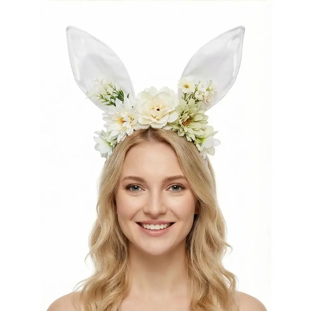 

Flower Rabbit Ears Headband Floral Cute Easter Headwear Colorful Headpiece Photography Props Bunny Ears Hair Hoop